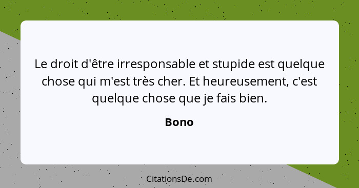 Le droit d'être irresponsable et stupide est quelque chose qui m'est très cher. Et heureusement, c'est quelque chose que je fais bien.... - Bono