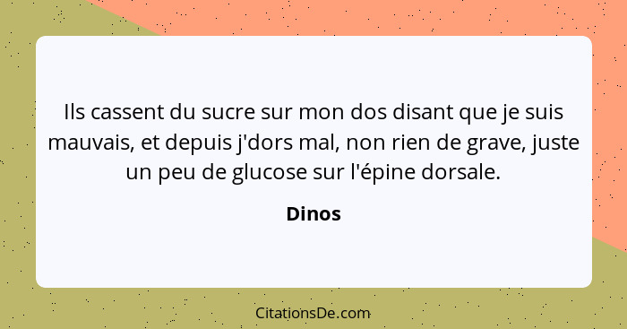 Ils cassent du sucre sur mon dos disant que je suis mauvais, et depuis j'dors mal, non rien de grave, juste un peu de glucose sur l'épine dors... - Dinos