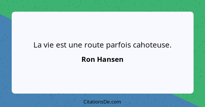 La vie est une route parfois cahoteuse.... - Ron Hansen