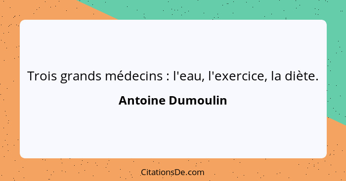 Trois grands médecins : l'eau, l'exercice, la diète.... - Antoine Dumoulin