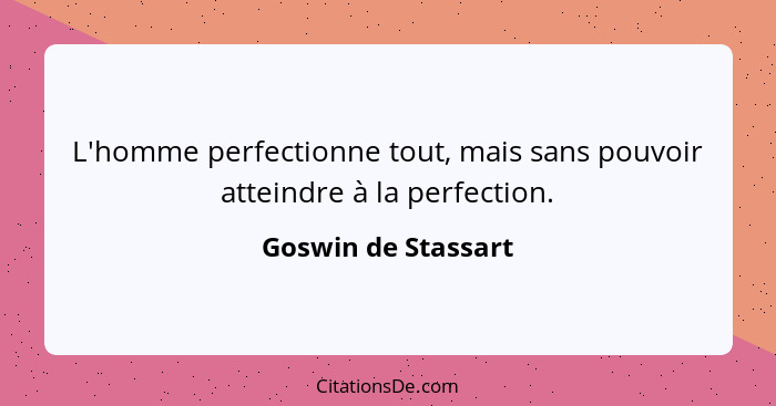 L'homme perfectionne tout, mais sans pouvoir atteindre à la perfection.... - Goswin de Stassart