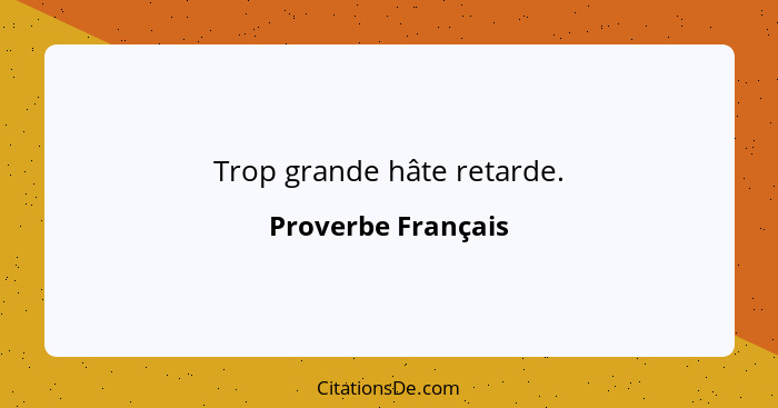 Trop grande hâte retarde.... - Proverbe Français