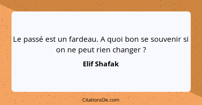 Le passé est un fardeau. A quoi bon se souvenir si on ne peut rien changer ?... - Elif Shafak