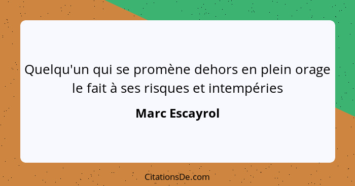 Quelqu'un qui se promène dehors en plein orage le fait à ses risques et intempéries... - Marc Escayrol