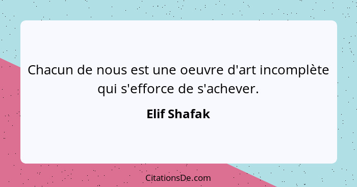 Chacun de nous est une oeuvre d'art incomplète qui s'efforce de s'achever.... - Elif Shafak