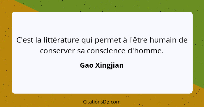 C'est la littérature qui permet à l'être humain de conserver sa conscience d'homme.... - Gao Xingjian