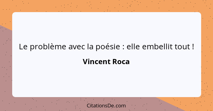 Le problème avec la poésie : elle embellit tout !... - Vincent Roca