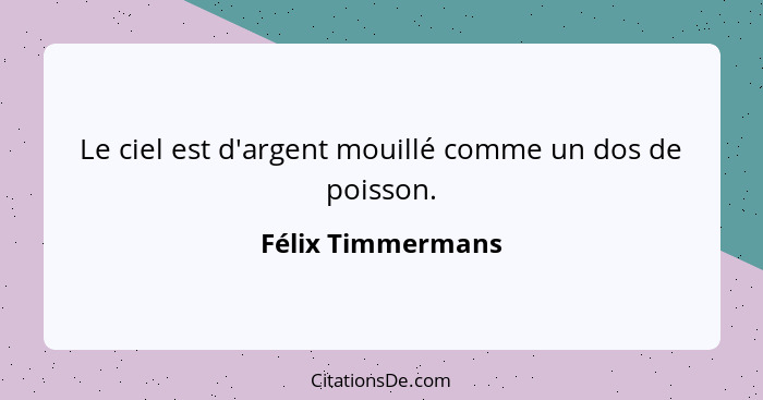 Le ciel est d'argent mouillé comme un dos de poisson.... - Félix Timmermans