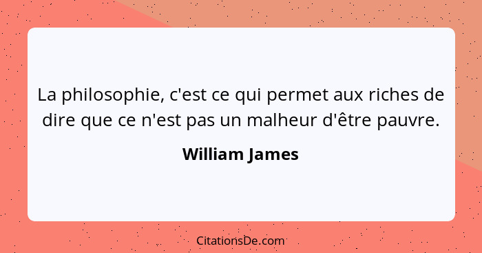 La philosophie, c'est ce qui permet aux riches de dire que ce n'est pas un malheur d'être pauvre.... - William James