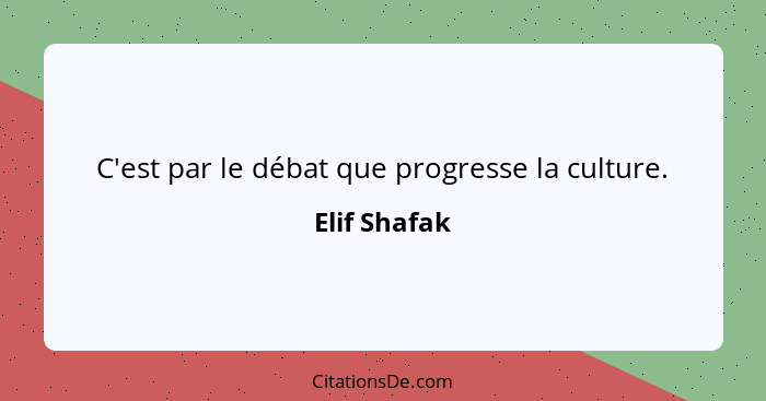 C'est par le débat que progresse la culture.... - Elif Shafak
