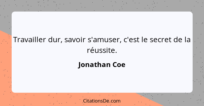 Travailler dur, savoir s'amuser, c'est le secret de la réussite.... - Jonathan Coe