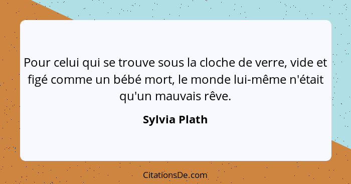 Pour celui qui se trouve sous la cloche de verre, vide et figé comme un bébé mort, le monde lui-même n'était qu'un mauvais rêve.... - Sylvia Plath