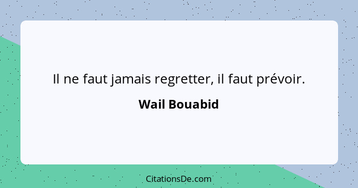 Il ne faut jamais regretter, il faut prévoir.... - Wail Bouabid