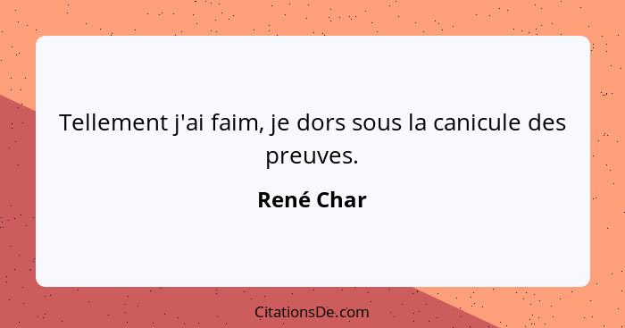 Tellement j'ai faim, je dors sous la canicule des preuves.... - René Char