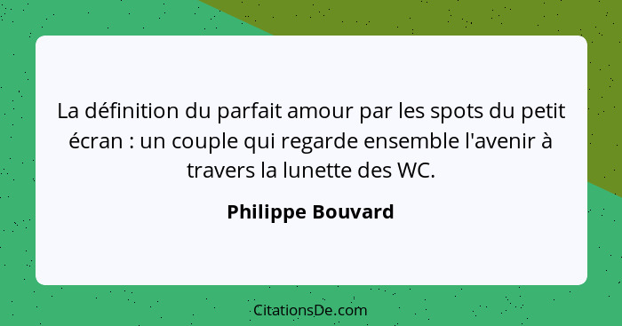 La définition du parfait amour par les spots du petit écran : un couple qui regarde ensemble l'avenir à travers la lunette des... - Philippe Bouvard