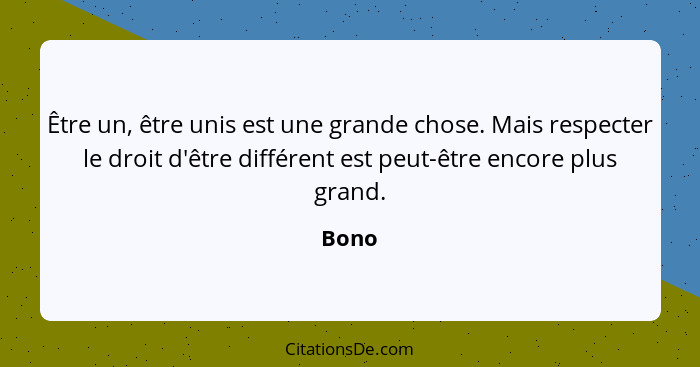 Être un, être unis est une grande chose. Mais respecter le droit d'être différent est peut-être encore plus grand.... - Bono