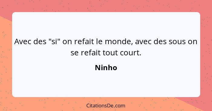 Avec des "si" on refait le monde, avec des sous on se refait tout court.... - Ninho