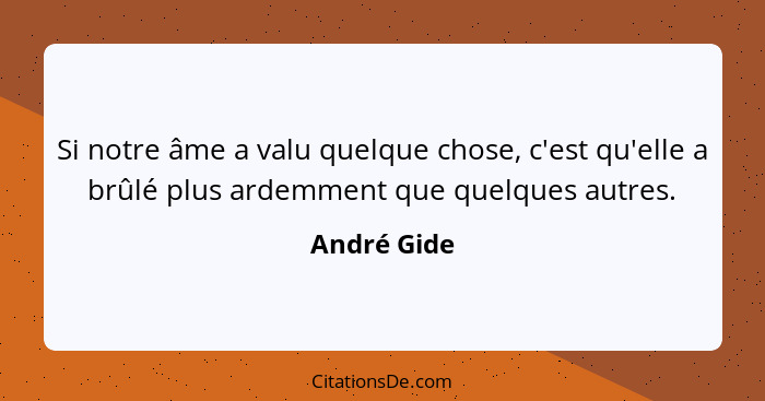 Si notre âme a valu quelque chose, c'est qu'elle a brûlé plus ardemment que quelques autres.... - André Gide