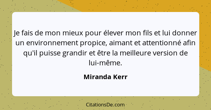 Je fais de mon mieux pour élever mon fils et lui donner un environnement propice, aimant et attentionné afin qu'il puisse grandir et êt... - Miranda Kerr