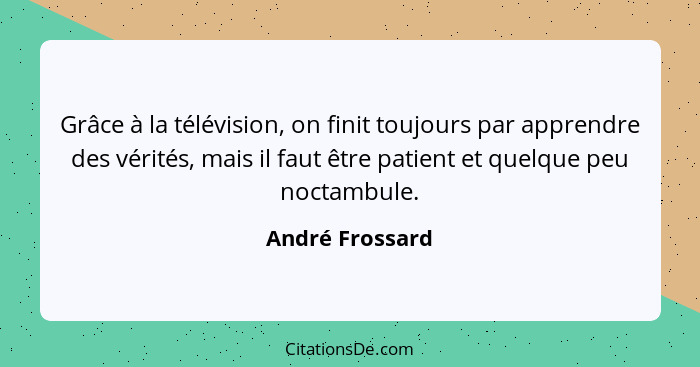 Grâce à la télévision, on finit toujours par apprendre des vérités, mais il faut être patient et quelque peu noctambule.... - André Frossard