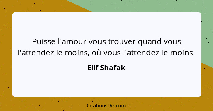 Puisse l'amour vous trouver quand vous l'attendez le moins, où vous l'attendez le moins.... - Elif Shafak