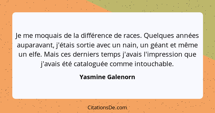 Je me moquais de la différence de races. Quelques années auparavant, j'étais sortie avec un nain, un géant et même un elfe. Mais ce... - Yasmine Galenorn