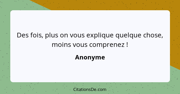 Des fois, plus on vous explique quelque chose, moins vous comprenez !... - Anonyme