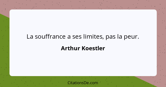 La souffrance a ses limites, pas la peur.... - Arthur Koestler