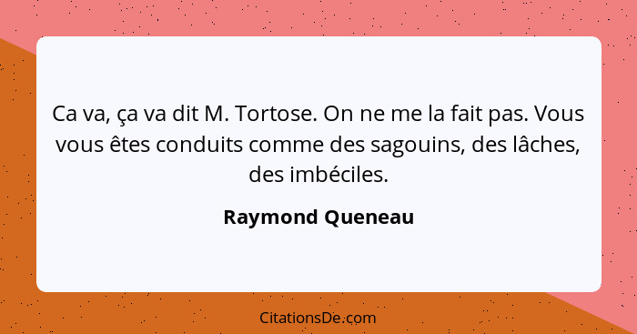 Ca va, ça va dit M. Tortose. On ne me la fait pas. Vous vous êtes conduits comme des sagouins, des lâches, des imbéciles.... - Raymond Queneau