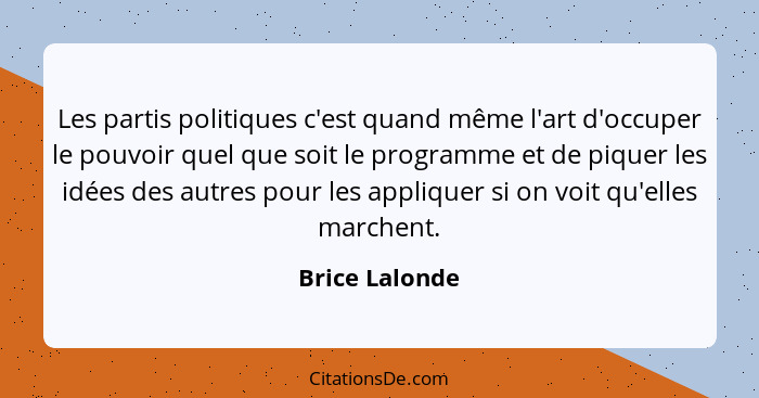 Les partis politiques c'est quand même l'art d'occuper le pouvoir quel que soit le programme et de piquer les idées des autres pour le... - Brice Lalonde