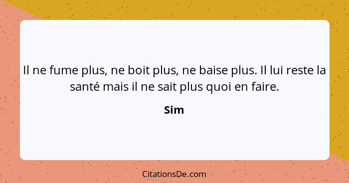 Il ne fume plus, ne boit plus, ne baise plus. Il lui reste la santé mais il ne sait plus quoi en faire.... - Sim