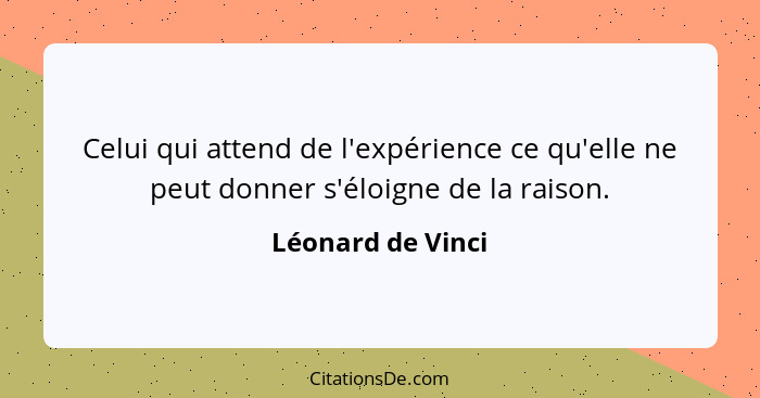 Celui qui attend de l'expérience ce qu'elle ne peut donner s'éloigne de la raison.... - Léonard de Vinci