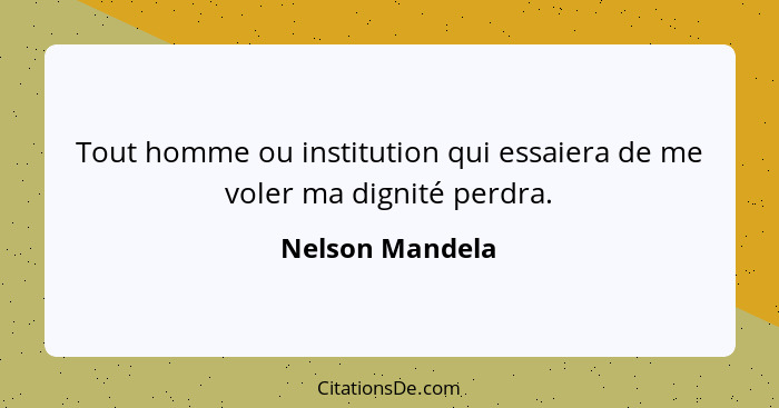 Tout homme ou institution qui essaiera de me voler ma dignité perdra.... - Nelson Mandela