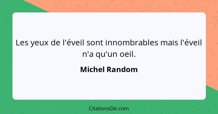 Les yeux de l'éveil sont innombrables mais l'éveil n'a qu'un oeil.... - Michel Random