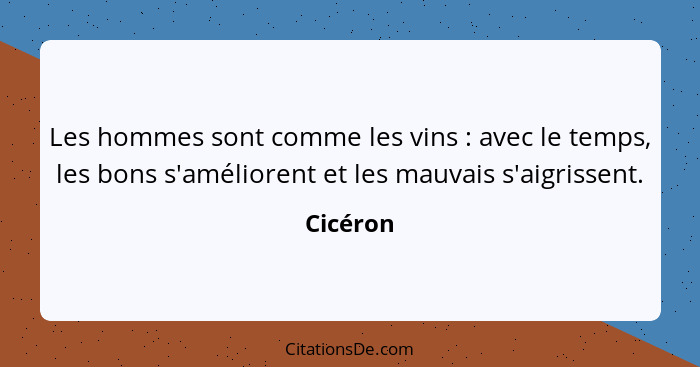 Les hommes sont comme les vins : avec le temps, les bons s'améliorent et les mauvais s'aigrissent.... - Cicéron