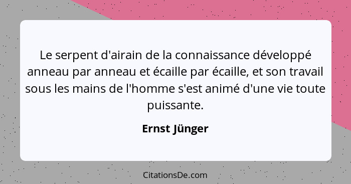 Le serpent d'airain de la connaissance développé anneau par anneau et écaille par écaille, et son travail sous les mains de l'homme s'e... - Ernst Jünger