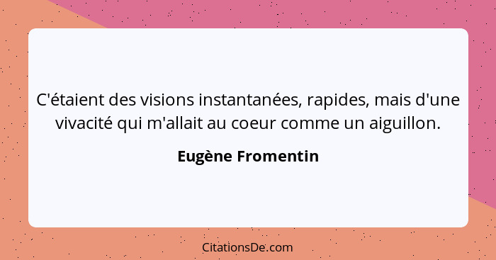 C'étaient des visions instantanées, rapides, mais d'une vivacité qui m'allait au coeur comme un aiguillon.... - Eugène Fromentin