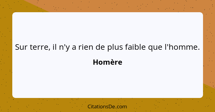 Sur terre, il n'y a rien de plus faible que l'homme.... - Homère