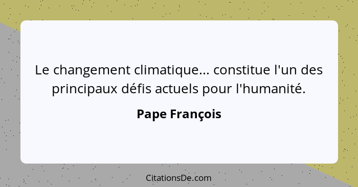 Le changement climatique... constitue l'un des principaux défis actuels pour l'humanité.... - Pape François