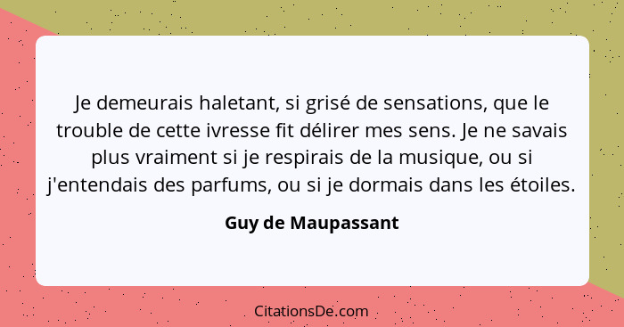 Je demeurais haletant, si grisé de sensations, que le trouble de cette ivresse fit délirer mes sens. Je ne savais plus vraiment si... - Guy de Maupassant