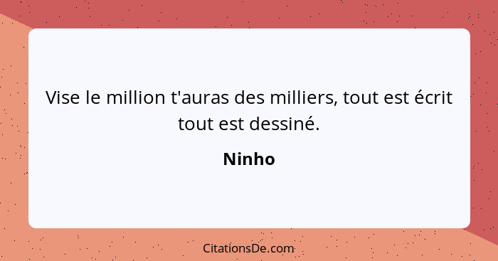 Vise le million t'auras des milliers, tout est écrit tout est dessiné.... - Ninho