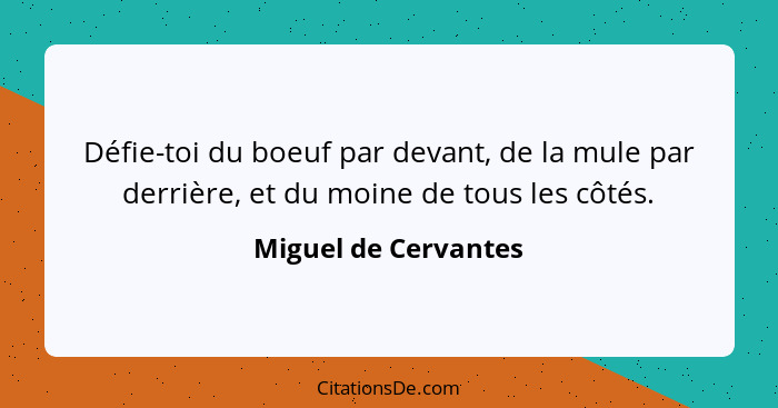 Défie-toi du boeuf par devant, de la mule par derrière, et du moine de tous les côtés.... - Miguel de Cervantes