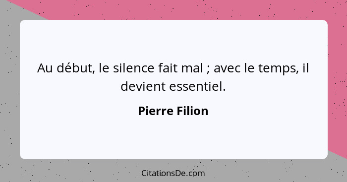 Au début, le silence fait mal ; avec le temps, il devient essentiel.... - Pierre Filion