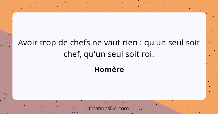 Avoir trop de chefs ne vaut rien : qu'un seul soit chef, qu'un seul soit roi.... - Homère