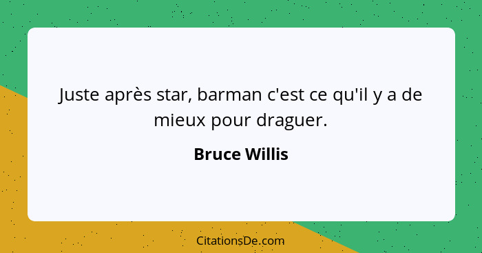 Juste après star, barman c'est ce qu'il y a de mieux pour draguer.... - Bruce Willis