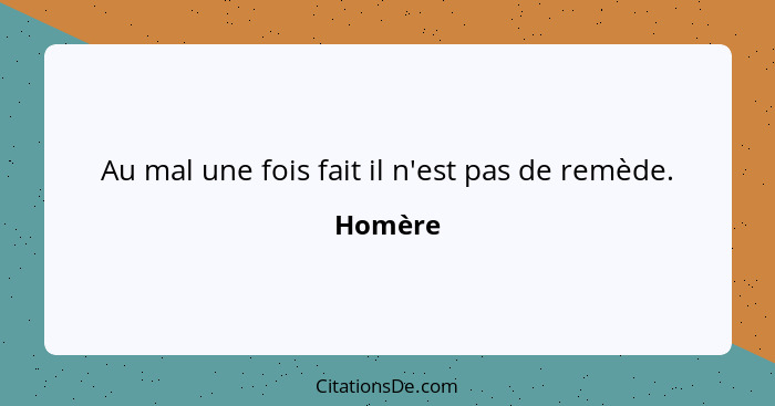 Au mal une fois fait il n'est pas de remède.... - Homère