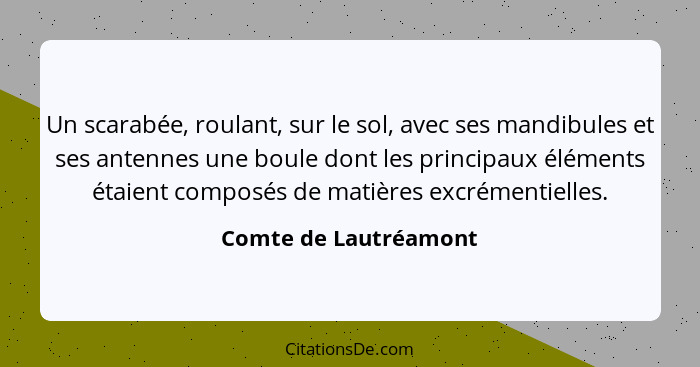 Un scarabée, roulant, sur le sol, avec ses mandibules et ses antennes une boule dont les principaux éléments étaient composés d... - Comte de Lautréamont