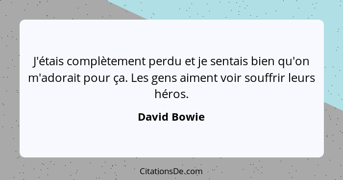 J'étais complètement perdu et je sentais bien qu'on m'adorait pour ça. Les gens aiment voir souffrir leurs héros.... - David Bowie