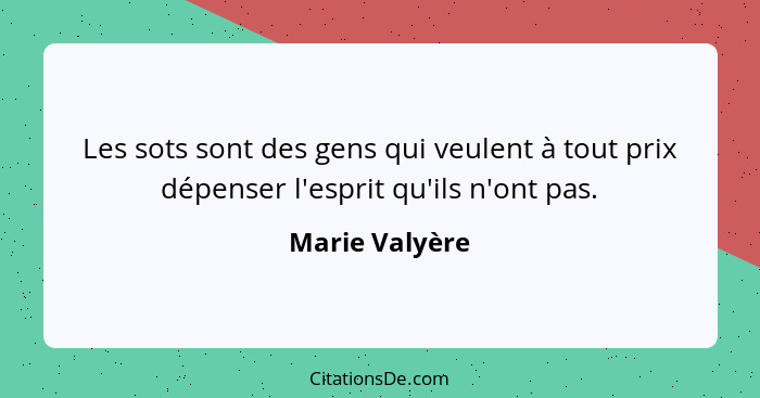 Les sots sont des gens qui veulent à tout prix dépenser l'esprit qu'ils n'ont pas.... - Marie Valyère