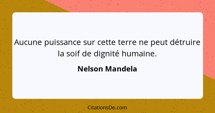 Aucune puissance sur cette terre ne peut détruire la soif de dignité humaine.... - Nelson Mandela